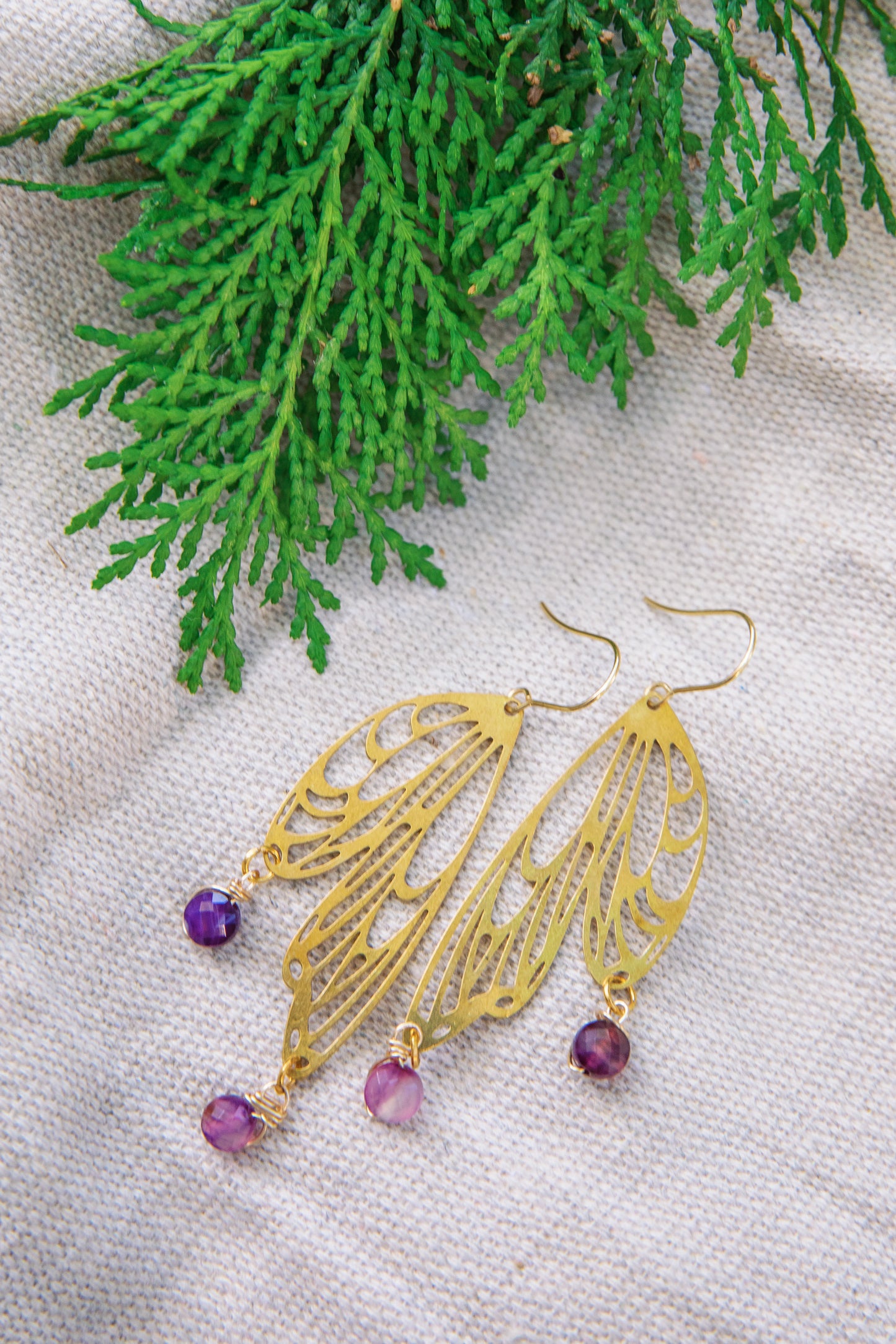 Butterfly Wing & Gemstone Earrings