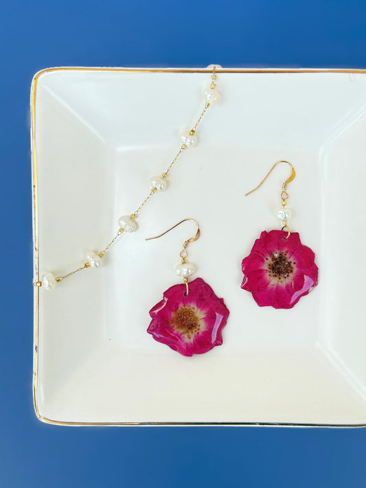 Red Rose & Pearl Earrings