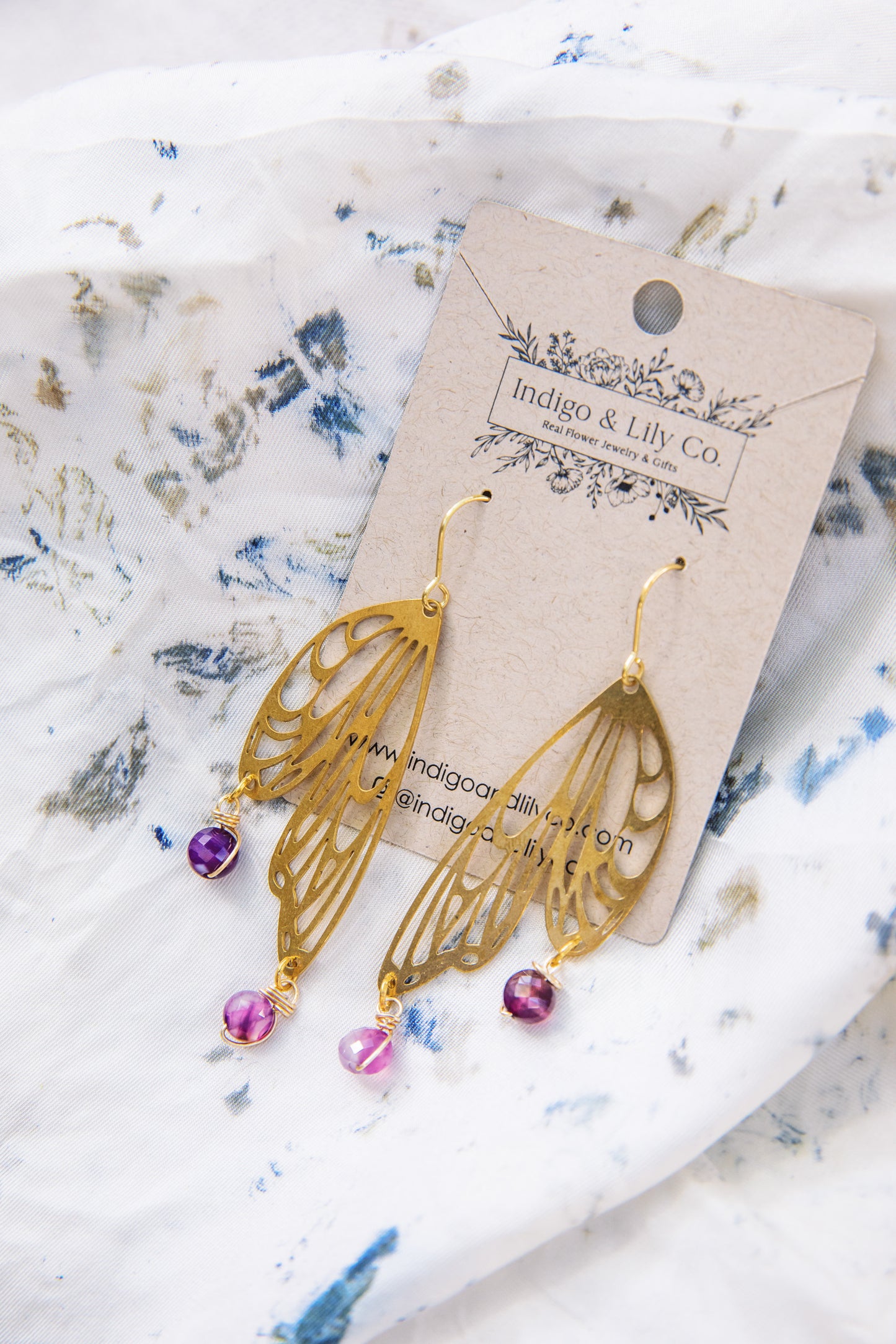 Butterfly Wing & Gemstone Earrings
