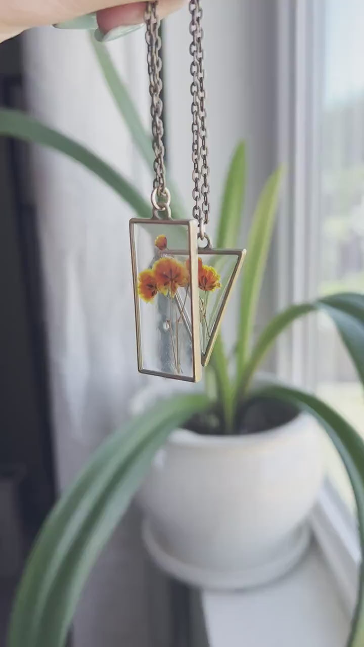 Baby's Breath Flower Necklace, Real, Pressed, Dried, Handmade, Jewelry, Nature, Mother, Bridesmaid, Daughter, Wildflower, Orange, Gift