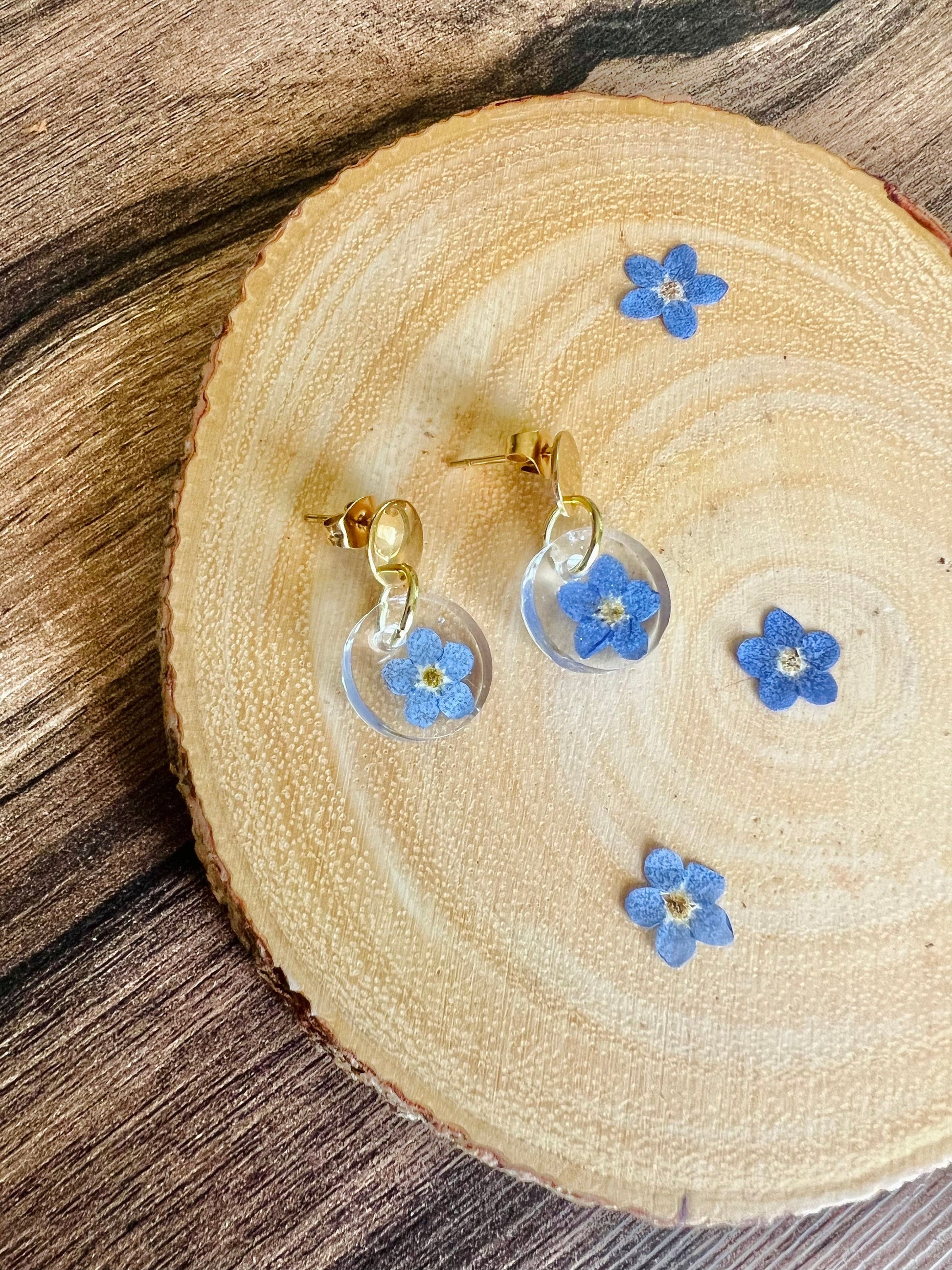 Real Pressed Flower Forget Me Not Earrings, Forget-me-not, Dried, Blue, Handmade, Jewelry, Nature, Mother, Bridesmaid, Wildflower, Gift