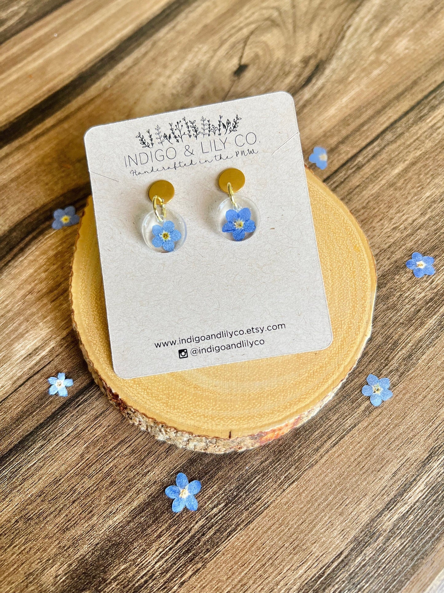 Real Pressed Flower Forget Me Not Earrings, Forget-me-not, Dried, Blue, Handmade, Jewelry, Nature, Mother, Bridesmaid, Wildflower, Gift
