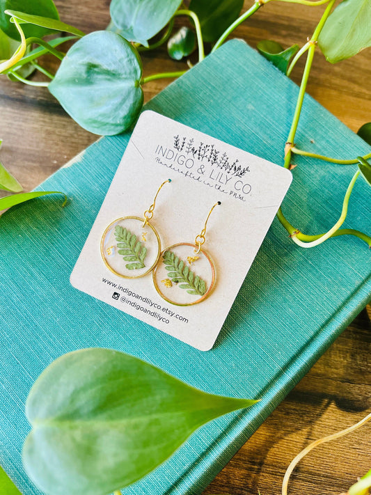 Real Fern Earrings, Botanical Jewelry, Plant Lover Gift, Boho, Pressed, Fern, Mother, Daughter, Sister, Girlfriend, Gift for her, Gold