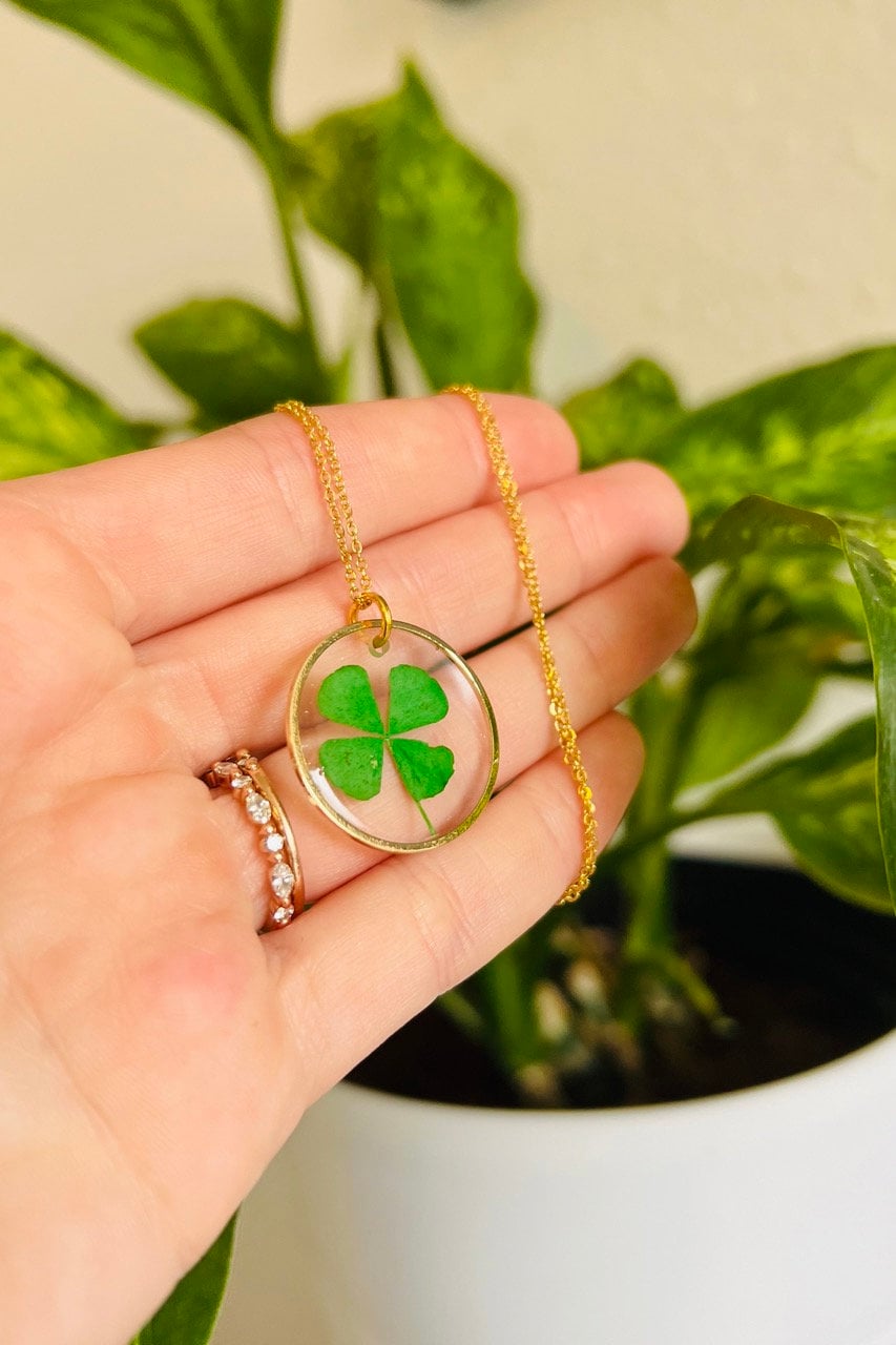 Real Clover Necklace, Shamrock, 4 Leaf Clover, Real Shamrock, Real Clover, St Patricks Day, Paddy's, Spring, March, Necklace, Jewelry