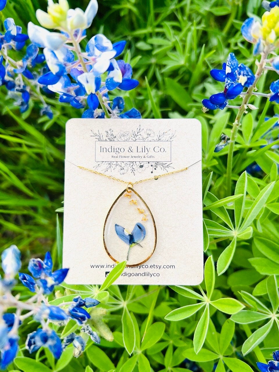 Bluebonnet Necklace, Bluebonnet Jewelry, Real Pressed Bluebonnet, Mother, Mother's Day Gift, Texas, Lupine, Texas State Flower, Blue