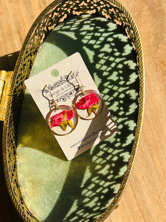 Red Rose Earrings, Real Rose, Pressed Rose, Roses, Red Flower, Valentine's Day, Jewelry, Romantic, Vintage, Gift for Her