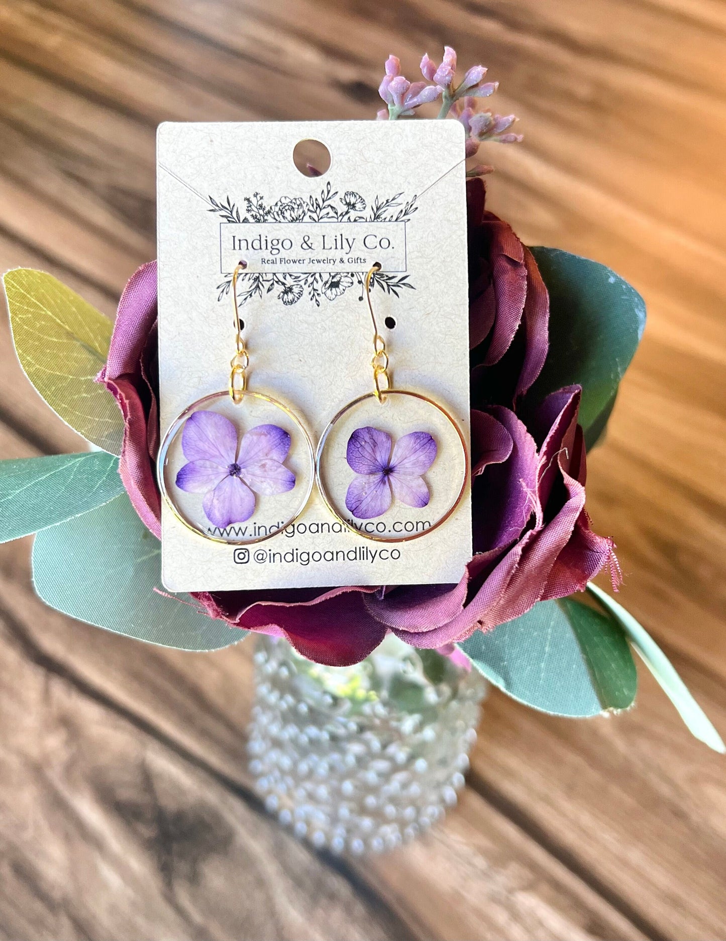Purple Hydrangea Earrings, Pressed, Real, Hydrangea Jewelry, Purple, Gift for Grandma, Mother, Friend, Sister, Easter, Spring, Garden